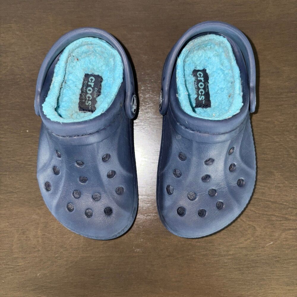 Crocs Lined Clogs Slip On Shoes Toddler Kids 6 C 7 Blue - Picture 4 of 10